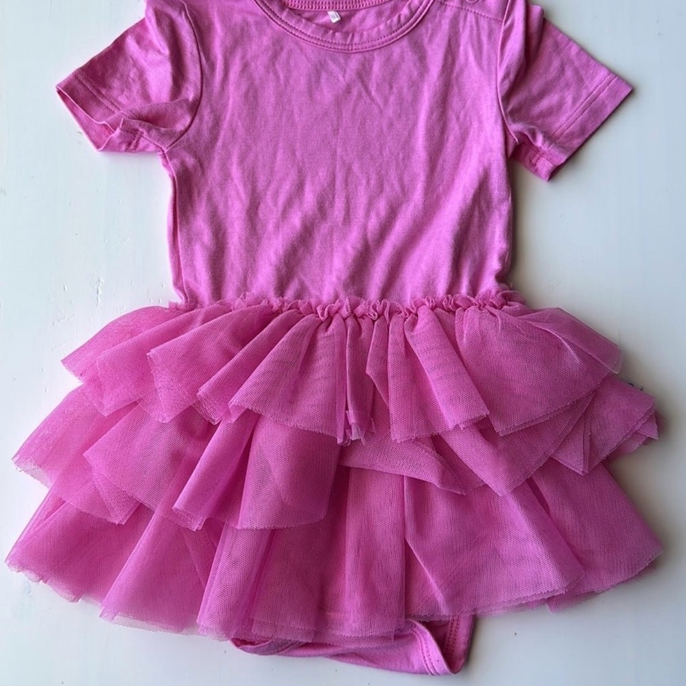 Posh Peanut Barbie Cruisin Solid Pink Tulle Onesie 6-12 Months